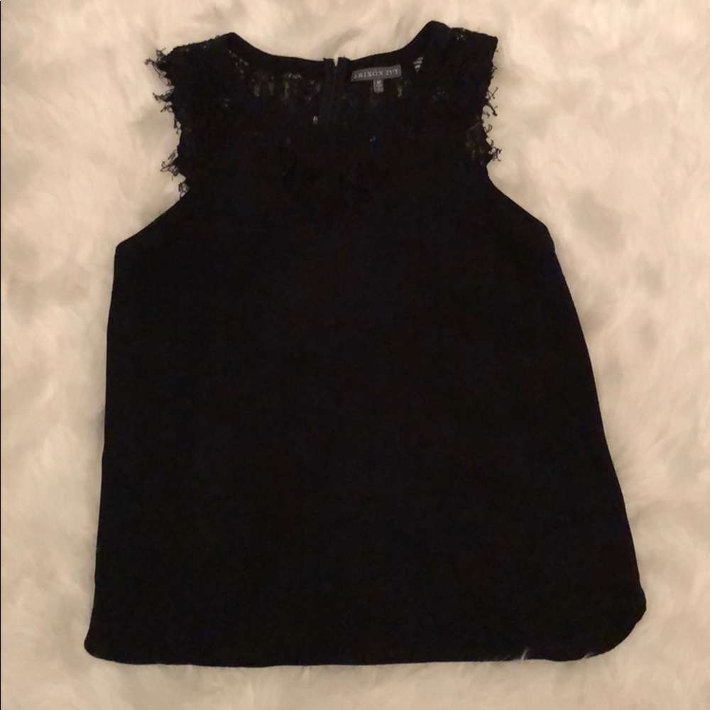 Briton Ivy black lace accented top